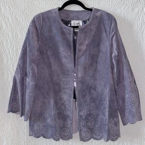 Linea by Louis Dell'Olio Suede Scalloped Hem 3/4 Sleeve Jacket